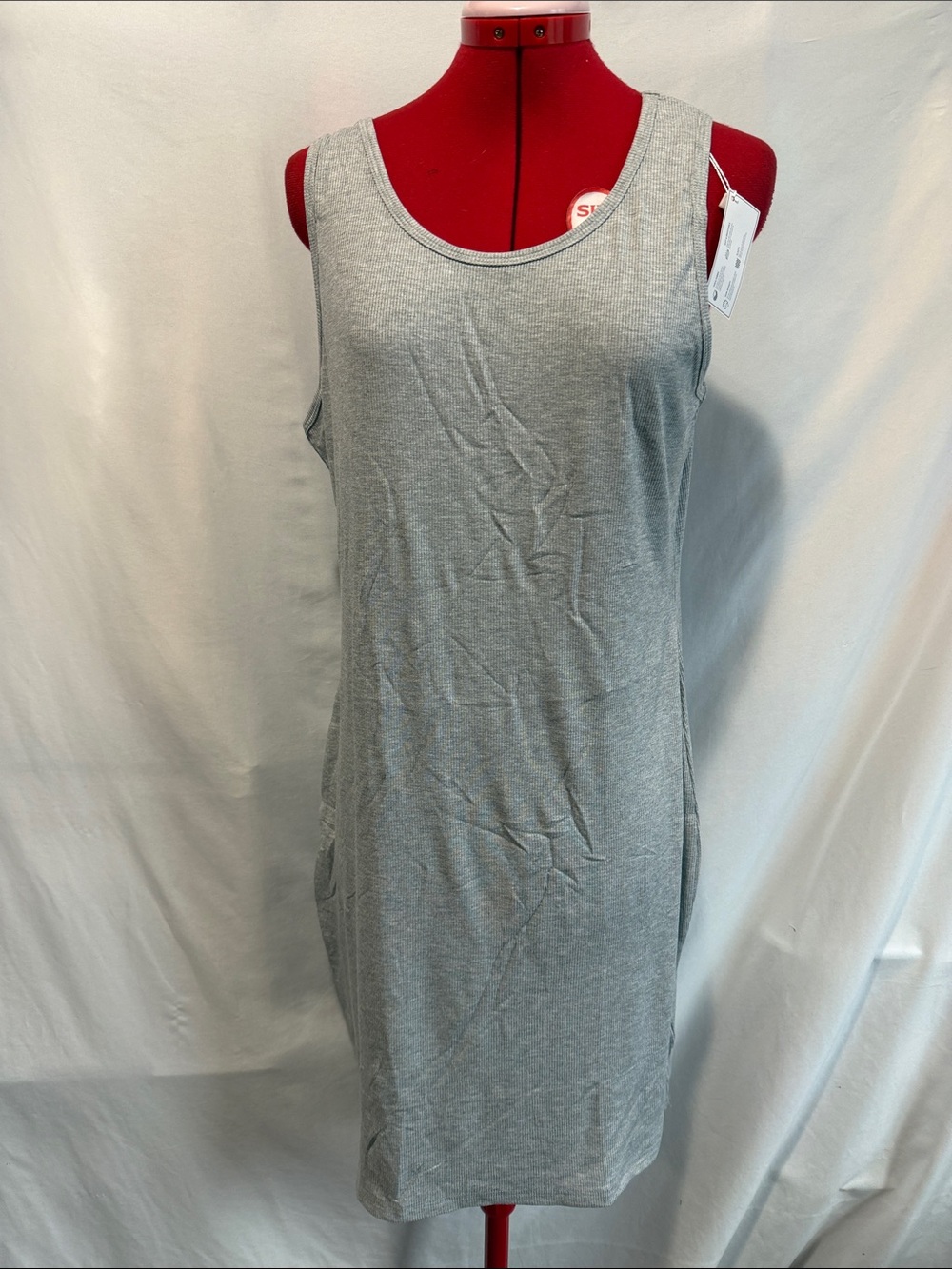 Eileen Fisher Light Gray Ribbed Scoop-Neck Mini Dress